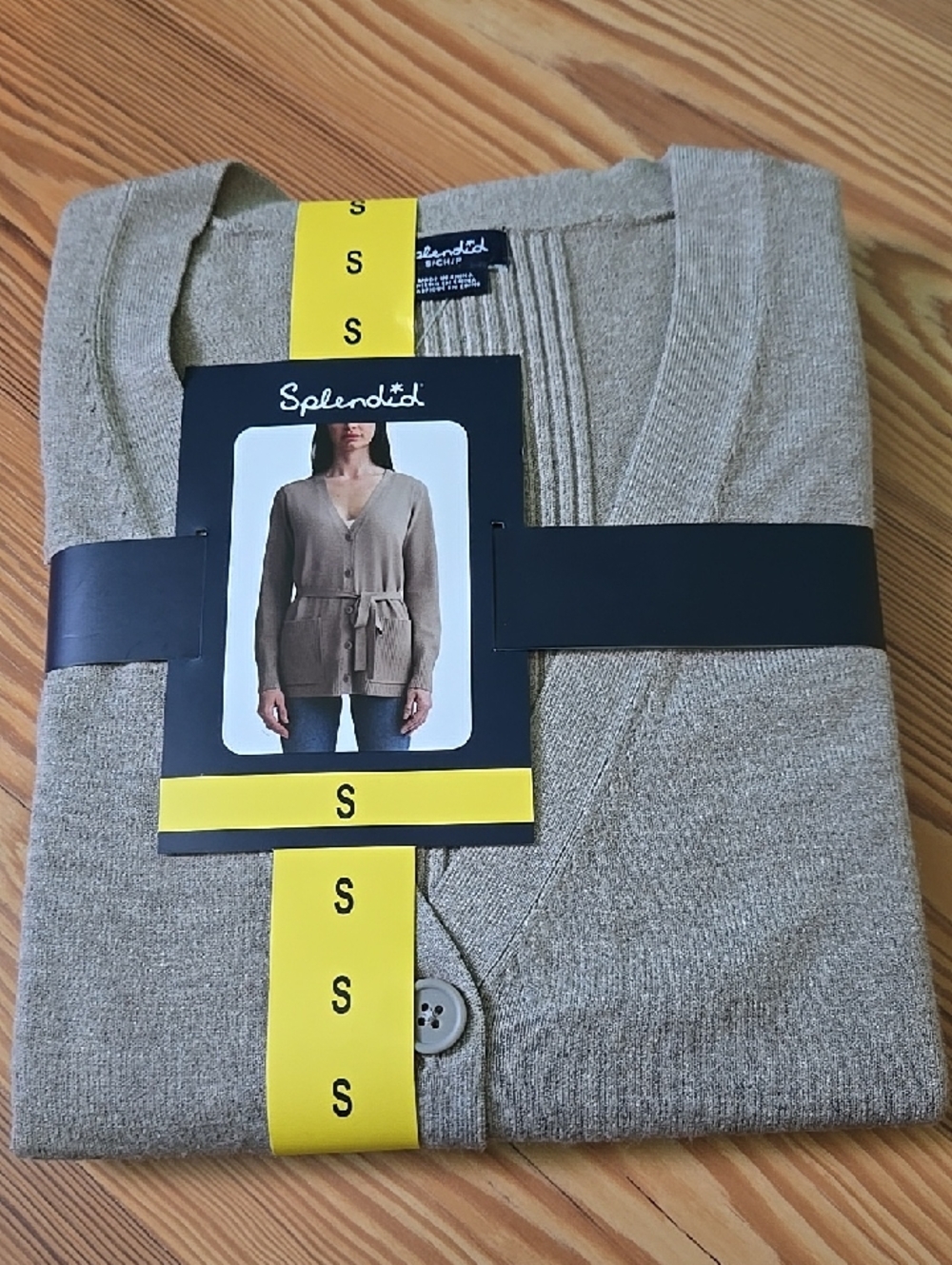 Splendid Taupe Belted V-Neck Cardigan